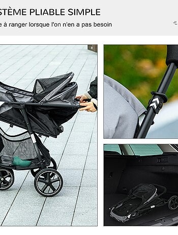Poussette buggy pliable pour chien chat acier oxford gris
