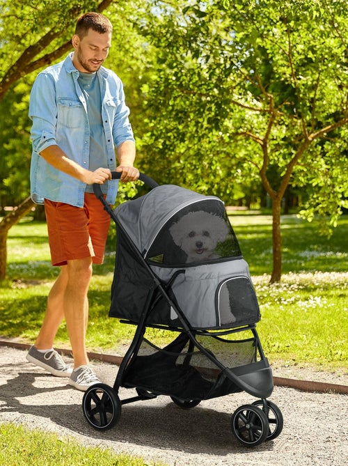 Poussette buggy pliable pour chien chat acier oxford gris - Kiabi