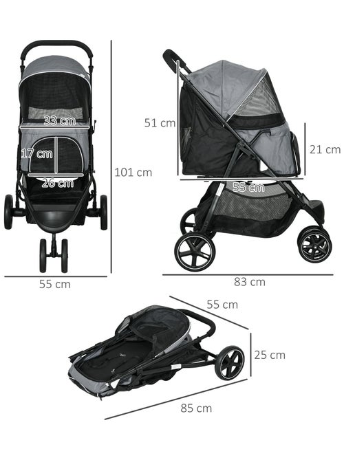 Poussette buggy pliable pour chien chat acier oxford gris - Kiabi