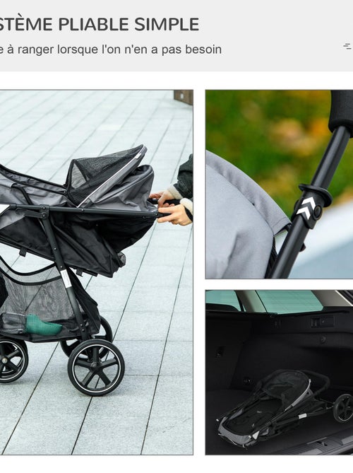 Poussette buggy pliable pour chien chat acier oxford gris - Kiabi