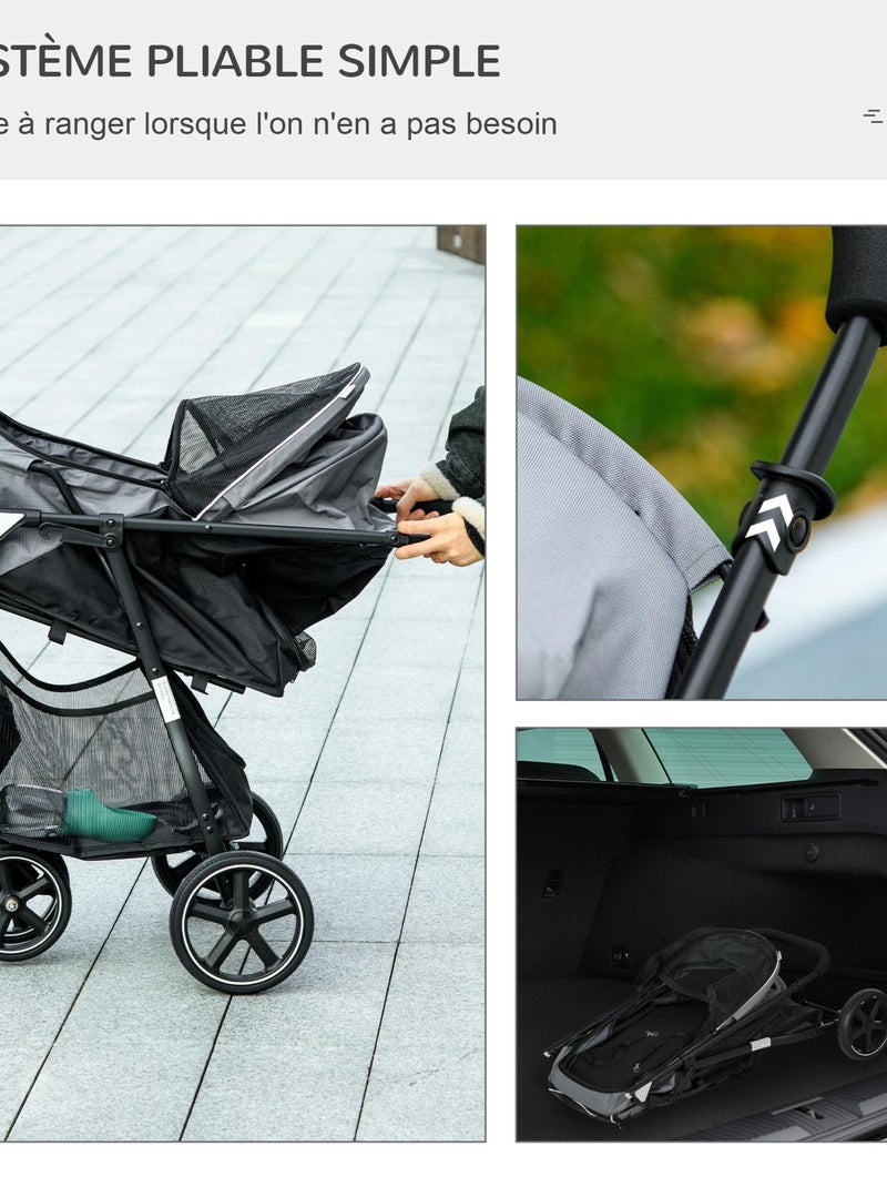 Poussette buggy pliable pour chien chat acier oxford gris Gris - Kiabi