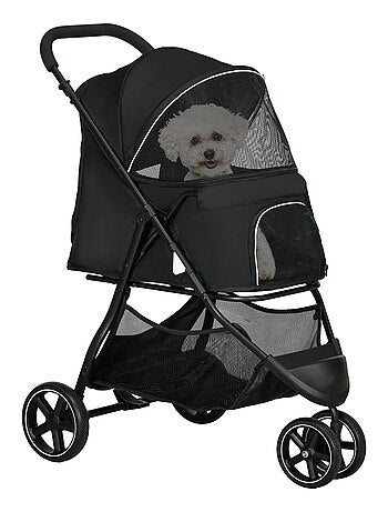 Poussette buggy pliable pour chien chat acier oxford noir