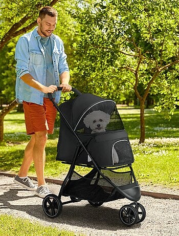 Poussette buggy pliable pour chien chat acier oxford noir