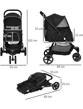 Poussette buggy pliable pour chien chat acier oxford noir