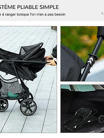 Poussette buggy pliable pour chien chat acier oxford noir