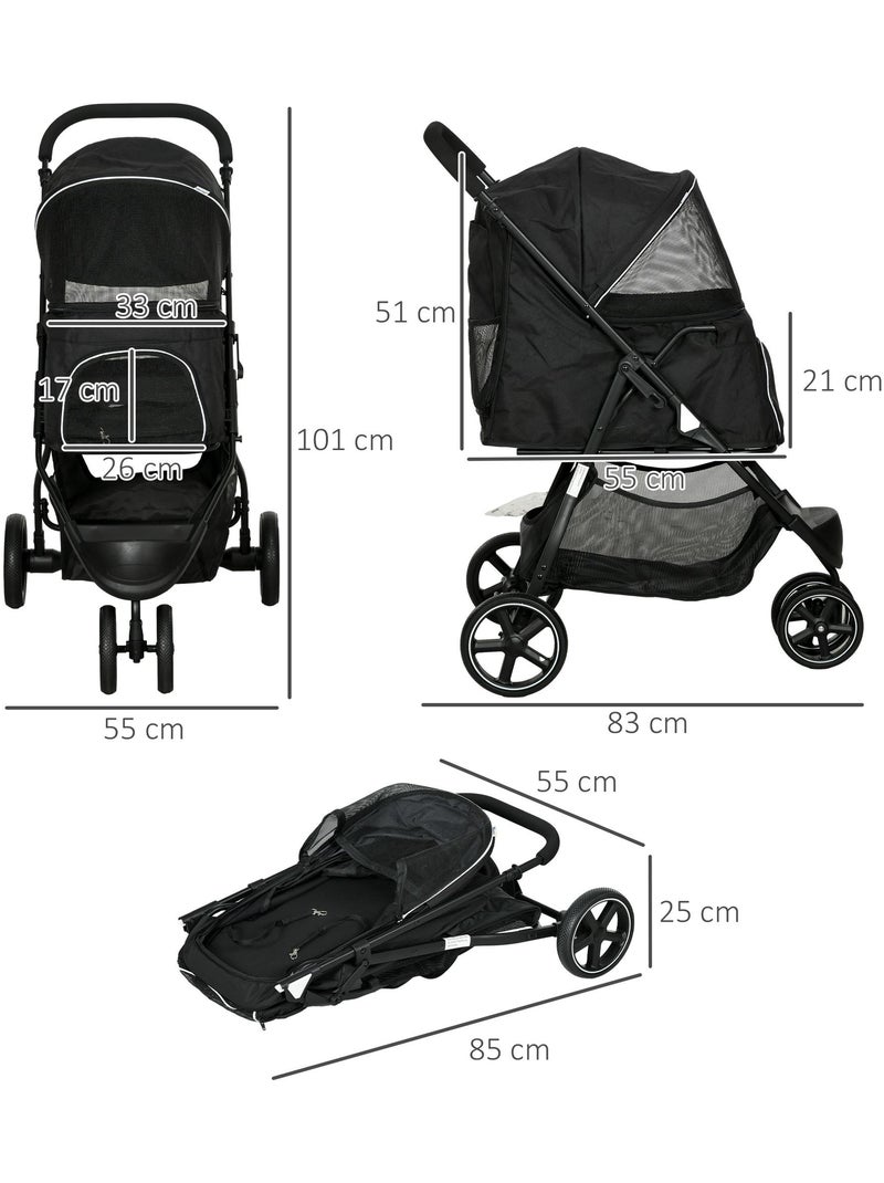 Poussette buggy pliable pour chien chat acier oxford noir Noir - Kiabi