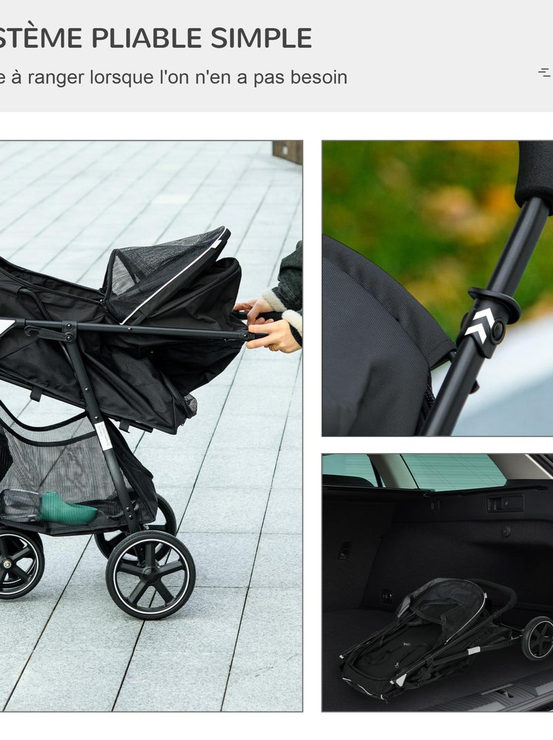 Poussette buggy pliable pour chien chat acier oxford noir Noir - Kiabi