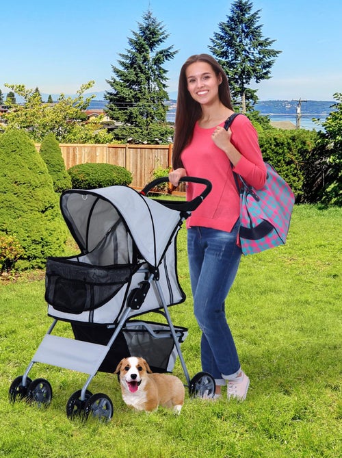 Poussette buggy pliable pour chiens tissu 600D Oxford imperméable 4 roues - Kiabi