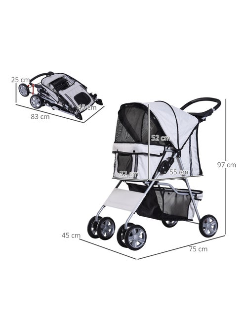 Poussette buggy pliable pour chiens tissu 600D Oxford imperméable 4 roues - Kiabi