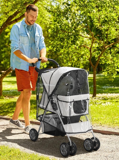 Poussette buggy pliable pour chiens tissu 600D Oxford imperméable 4 roues gris - Kiabi