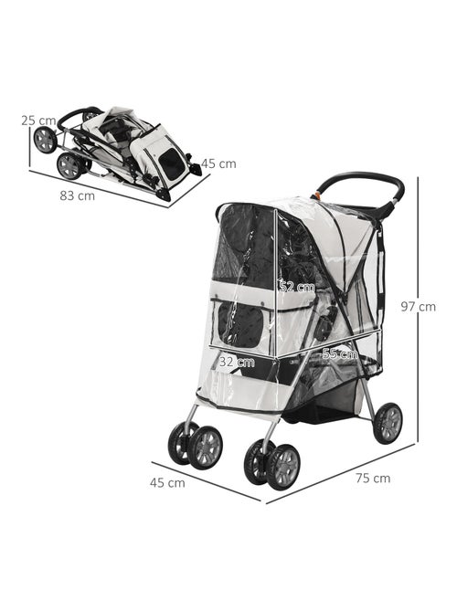 Poussette buggy pliable pour chiens tissu 600D Oxford imperméable 4 roues gris - Kiabi