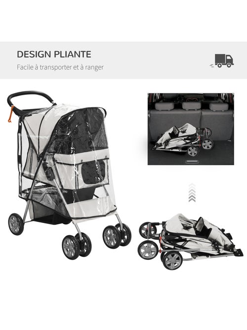 Poussette buggy pliable pour chiens tissu 600D Oxford imperméable 4 roues gris - Kiabi