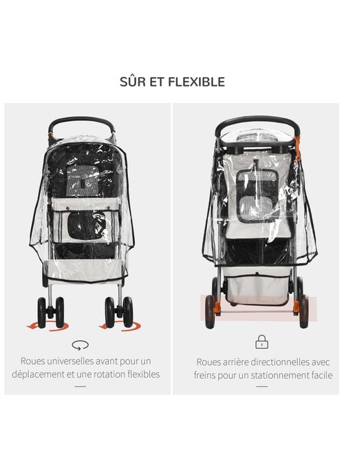 Poussette buggy pliable pour chiens tissu 600D Oxford imperméable 4 roues gris - Kiabi