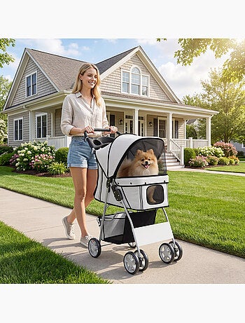 Poussette buggy pliable pour chiens tissu 600d oxford imperméable 4 roues