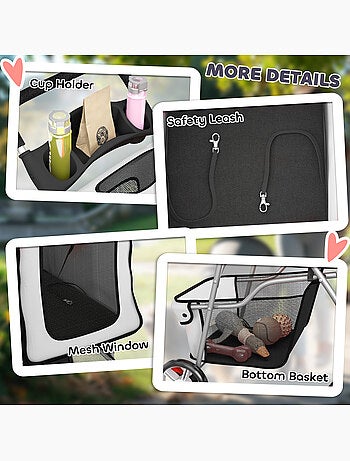 Poussette buggy pliable pour chiens tissu 600d oxford imperméable 4 roues