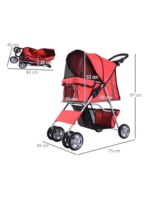 Poussette buggy pliable pour chiens tissu 600D Oxford imperméable 4 roues - Kiabi