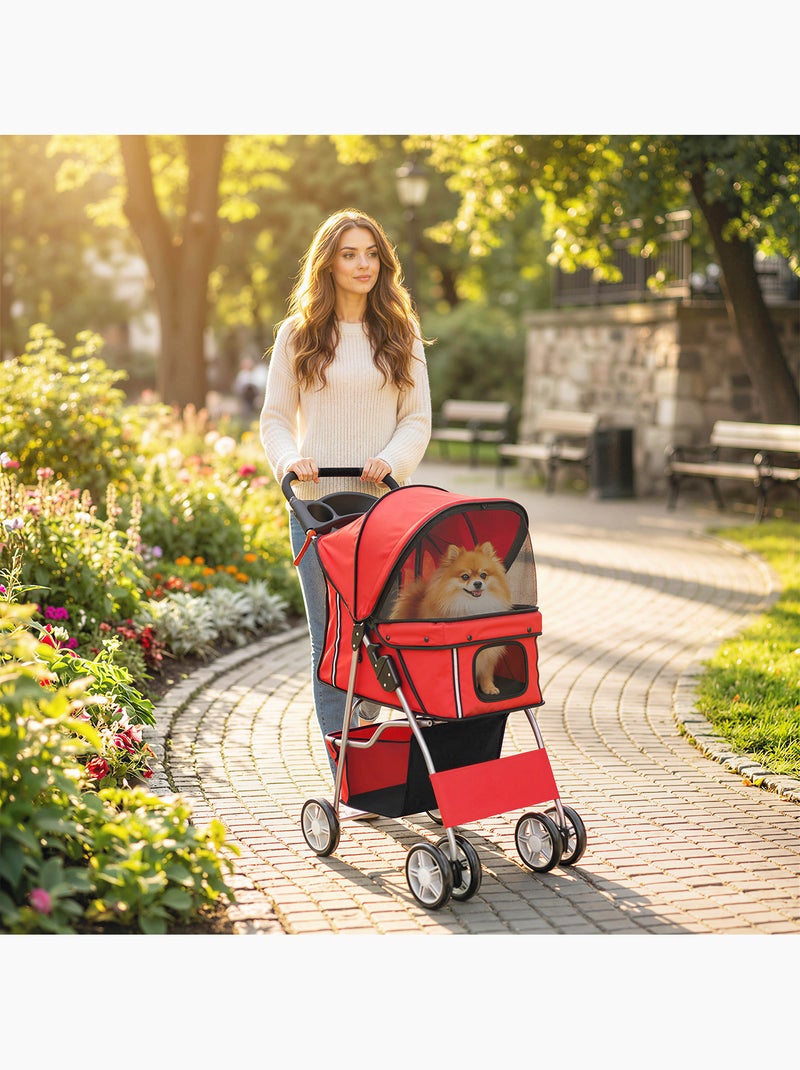 Poussette buggy pliable pour chiens tissu 600d oxford imperméable 4 roues Rouge - Kiabi