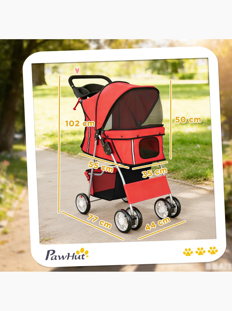 Poussette buggy pliable pour chiens tissu 600d oxford imperméable 4 roues Rouge - Kiabi
