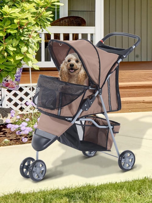 Poussette buggy pour chien chat animaux roue avant pivotante 360° marron - Kiabi