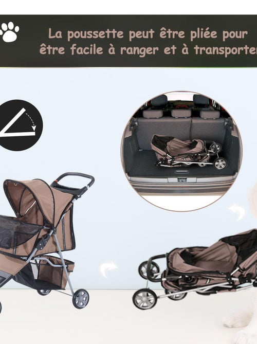 Poussette buggy pour chien chat animaux roue avant pivotante 360° marron - Kiabi