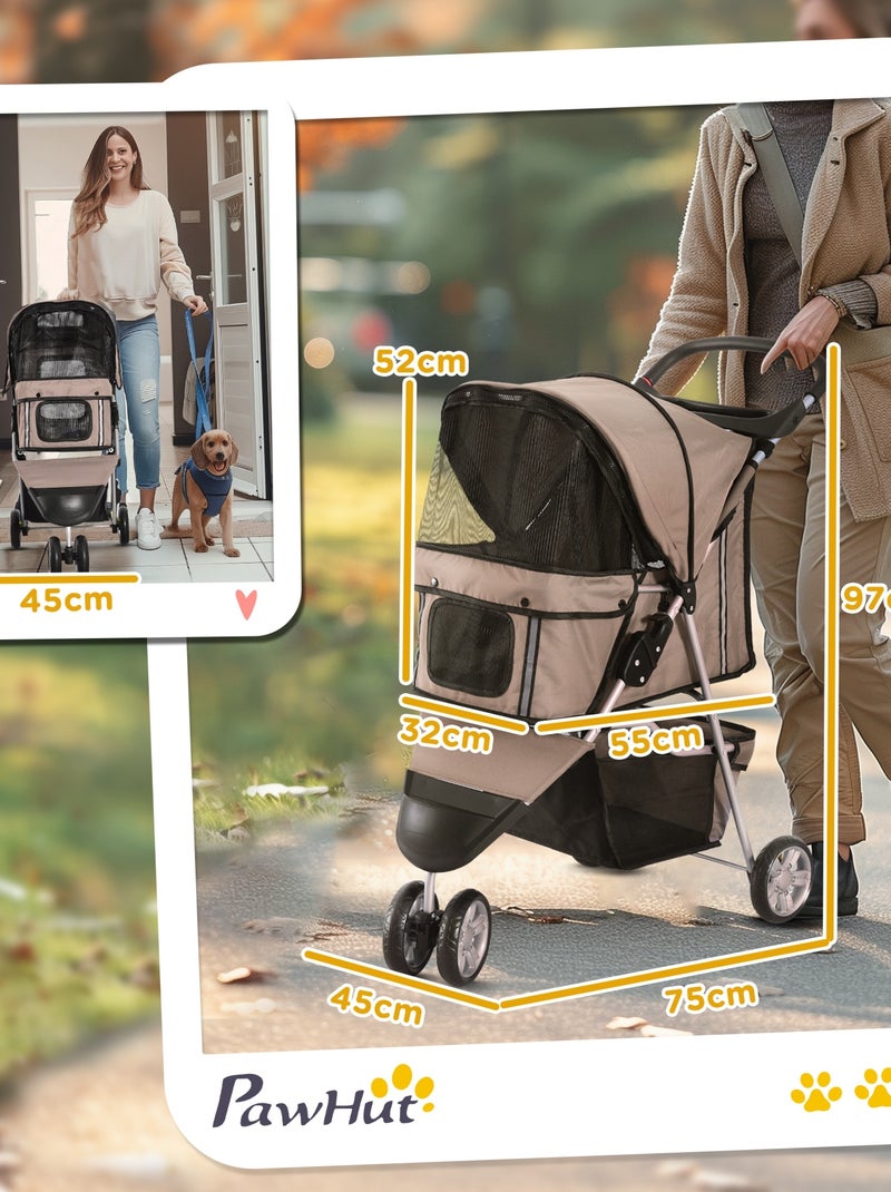 Poussette buggy pour chien chat animaux roue avant pivotante 360° marron Marron - Kiabi