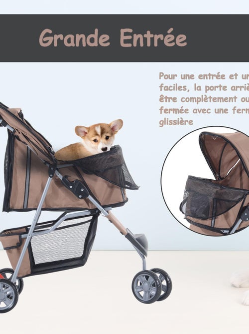Poussette buggy pour chien chat animaux roue avant pivotante 360° marron - Kiabi