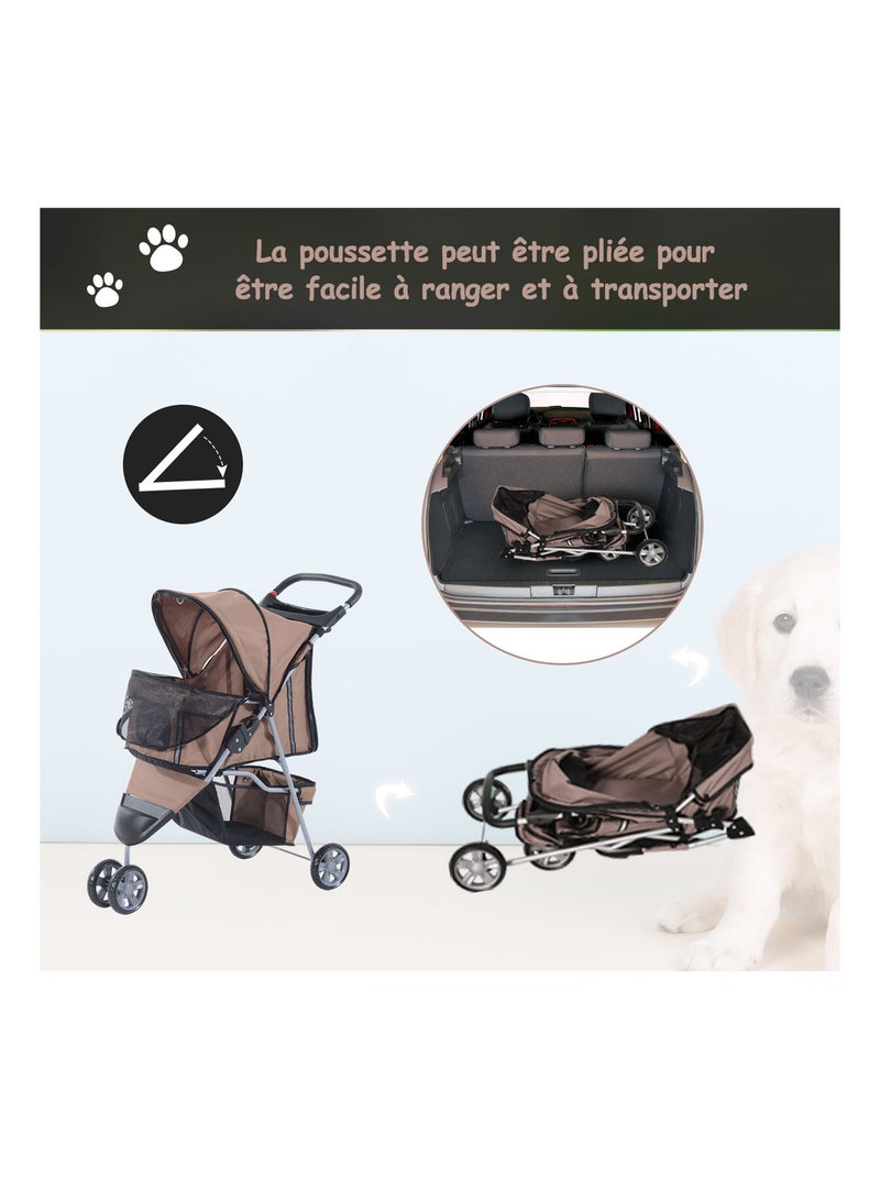 Poussette buggy pour chien chat animaux roue avant pivotante 360° marron Marron - Kiabi