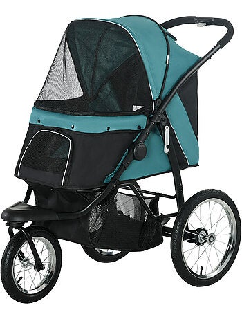 Poussette buggy pour chien pliable 3 grandes roues vert