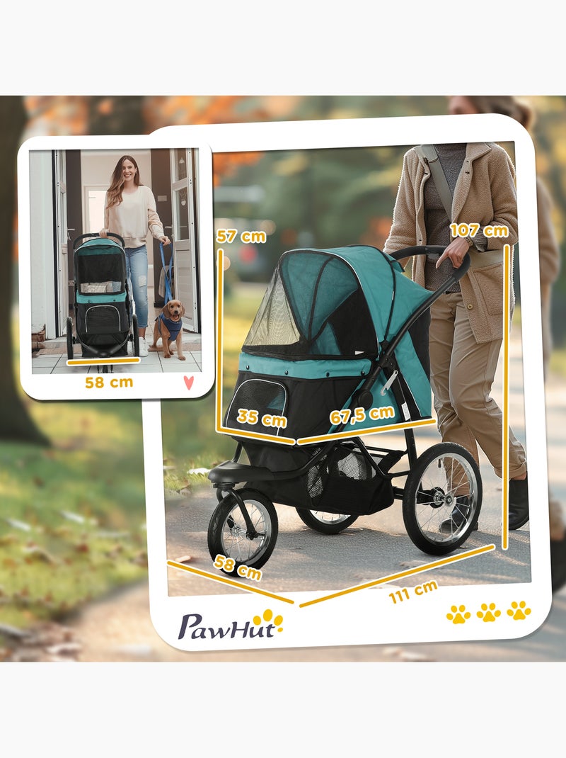 Poussette buggy pour chien pliable 3 grandes roues vert Vert - Kiabi