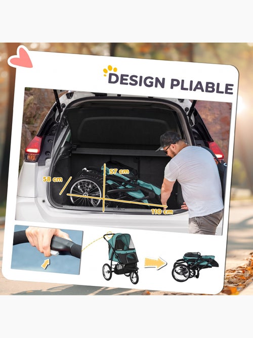 Poussette buggy pour chien pliable 3 grandes roues vert - Kiabi