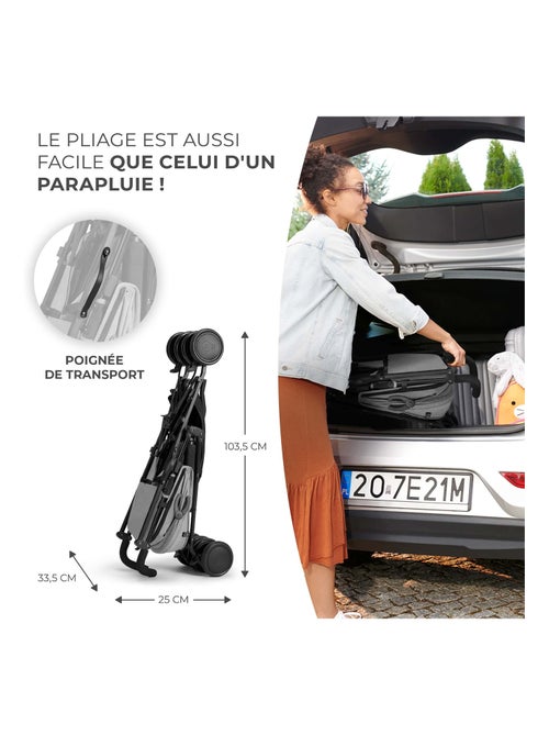 Poussette canne compacte avec dossier et repose pieds réglables - Kiabi