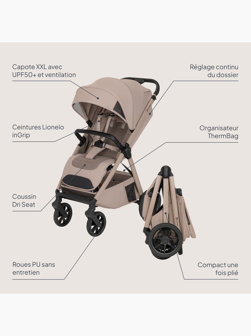 Poussette canne compacte lionelo bett- légère & pliable - légère & pliable - jusqu'à 22 kg Beige clair - Kiabi