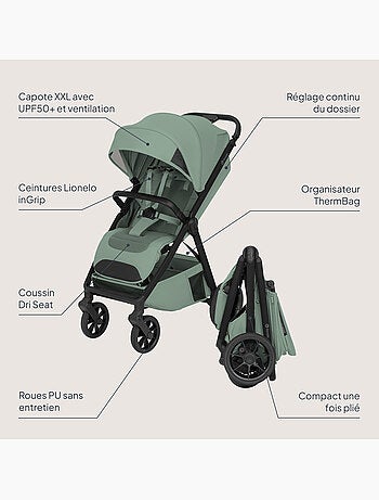 Poussette canne compacte lionelo bett- légère & pliable - légère & pliable - jusqu'à 22 kg