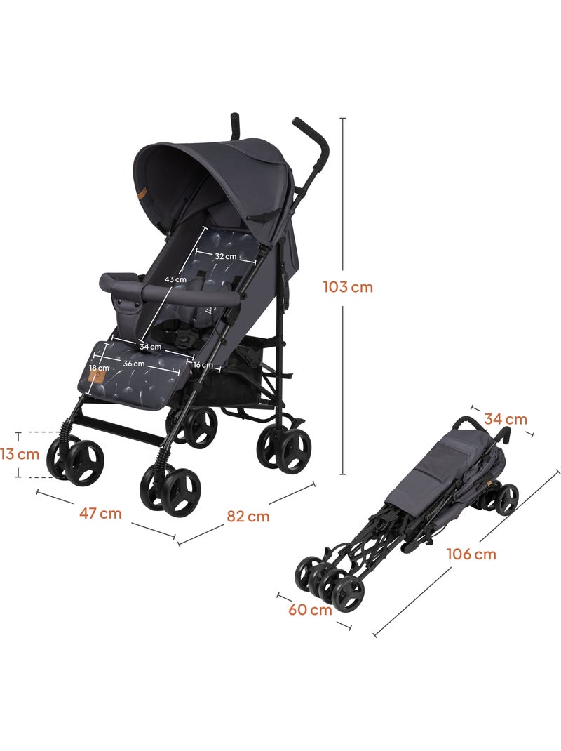 Poussette canne compacte LIONELO Elia - Légère - 6-36 mois - Moustiquaire incluse gris anthracite - Kiabi