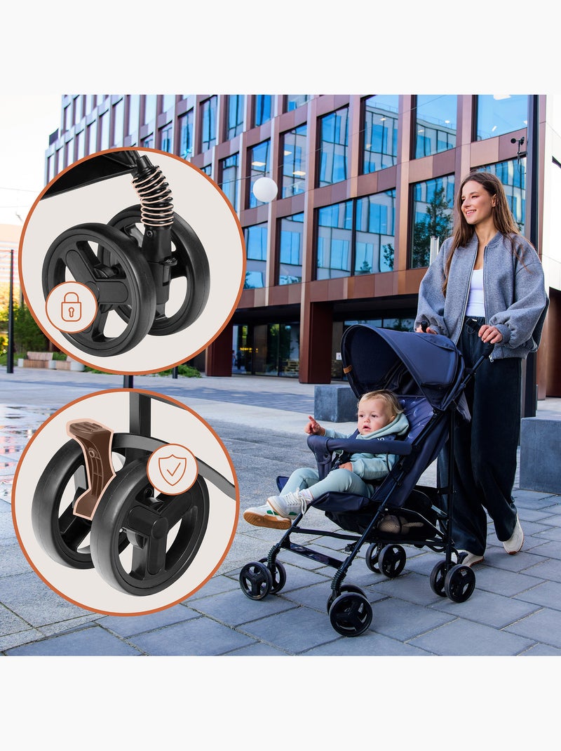 Poussette canne compacte LIONELO Elia - Légère - 6-36 mois - Moustiquaire incluse Gris Noir - Kiabi