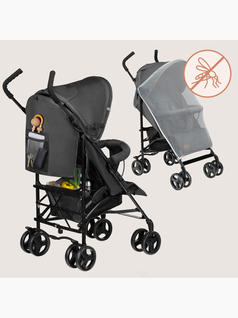 Poussette canne compacte LIONELO Elia - Légère - 6-36 mois - Moustiquaire incluse Gris Noir - Kiabi