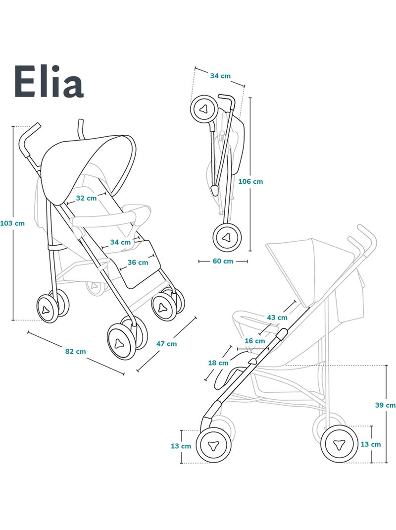 Poussette canne compacte LIONELO Elia - Légère - 6-36 mois - Moustiquaire incluse Gris Noir - Kiabi