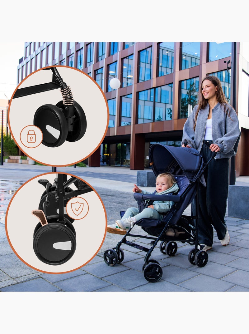 Poussette canne compacte LIONELO Elia - Légère - 6-36 mois - Moustiquaire incluse Noir Blanc - Kiabi