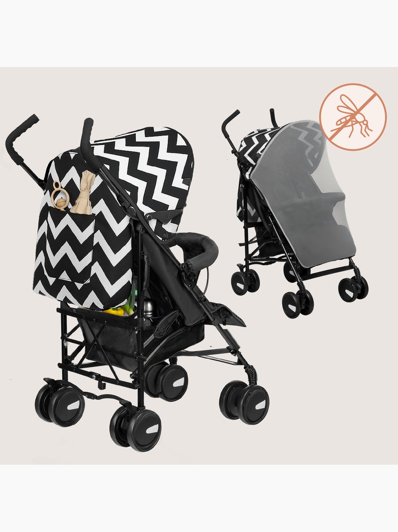 Poussette canne compacte LIONELO Elia - Légère - 6-36 mois - Moustiquaire incluse Noir Blanc - Kiabi