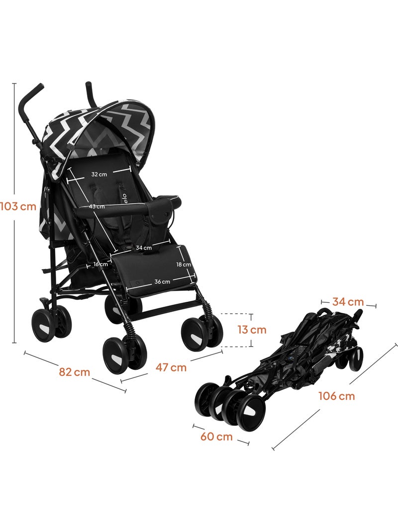 Poussette canne compacte LIONELO Elia - Légère - 6-36 mois - Moustiquaire incluse Noir Blanc - Kiabi