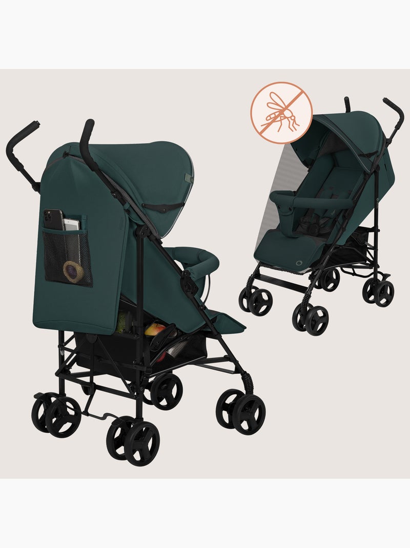 Poussette canne compacte LIONELO Elia - Légère - 6-36 mois - Moustiquaire incluse Noir Vert - Kiabi