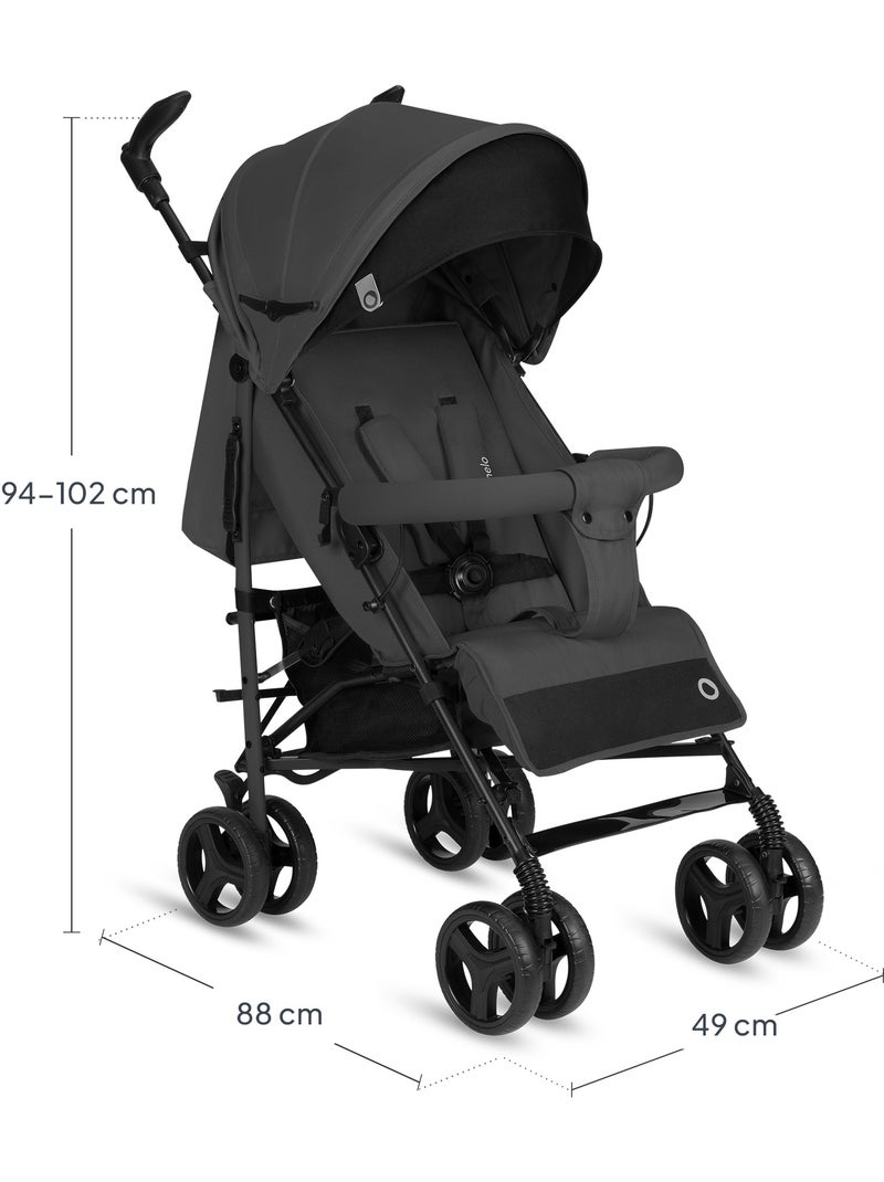 Poussette canne compacte LIONELO Irma - 6-36 mois - Moustiquaire inclus - Léger - Amortisseurs avant Gris Noir - Kiabi