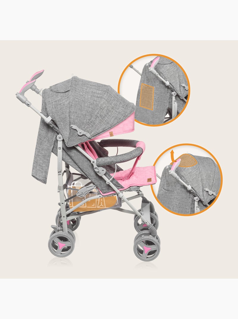 Poussette canne compacte LIONELO Irma - 6-36 mois - Moustiquaire inclus - Léger - Amortisseurs avant Gris Rose - Kiabi