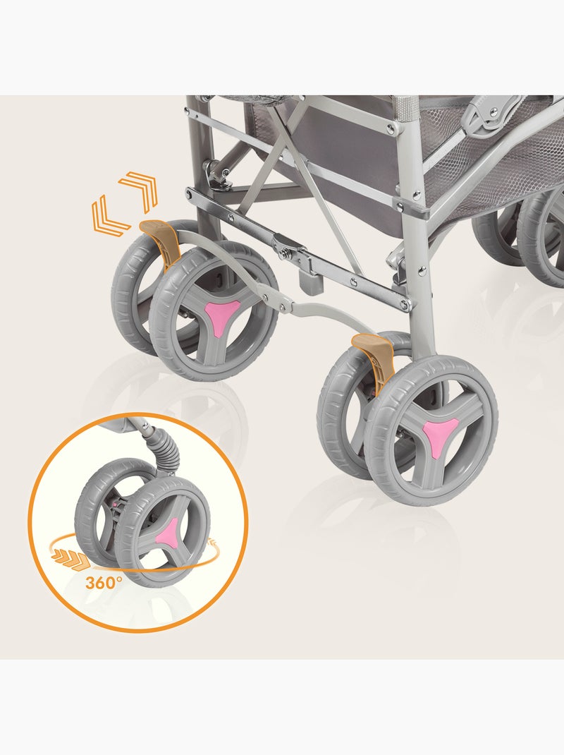 Poussette canne compacte LIONELO Irma - 6-36 mois - Moustiquaire inclus - Léger - Amortisseurs avant Gris Rose - Kiabi