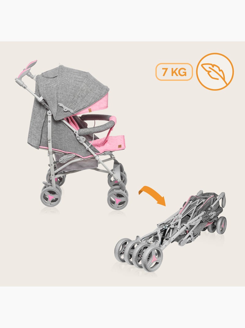 Poussette canne compacte LIONELO Irma - 6-36 mois - Moustiquaire inclus - Léger - Amortisseurs avant Gris Rose - Kiabi
