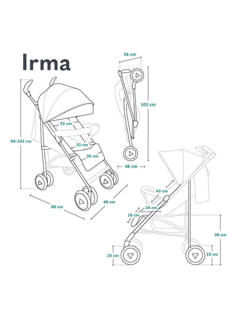 Poussette canne compacte LIONELO Irma - 6-36 mois - Moustiquaire inclus - Léger - Amortisseurs avant Gris Rose - Kiabi