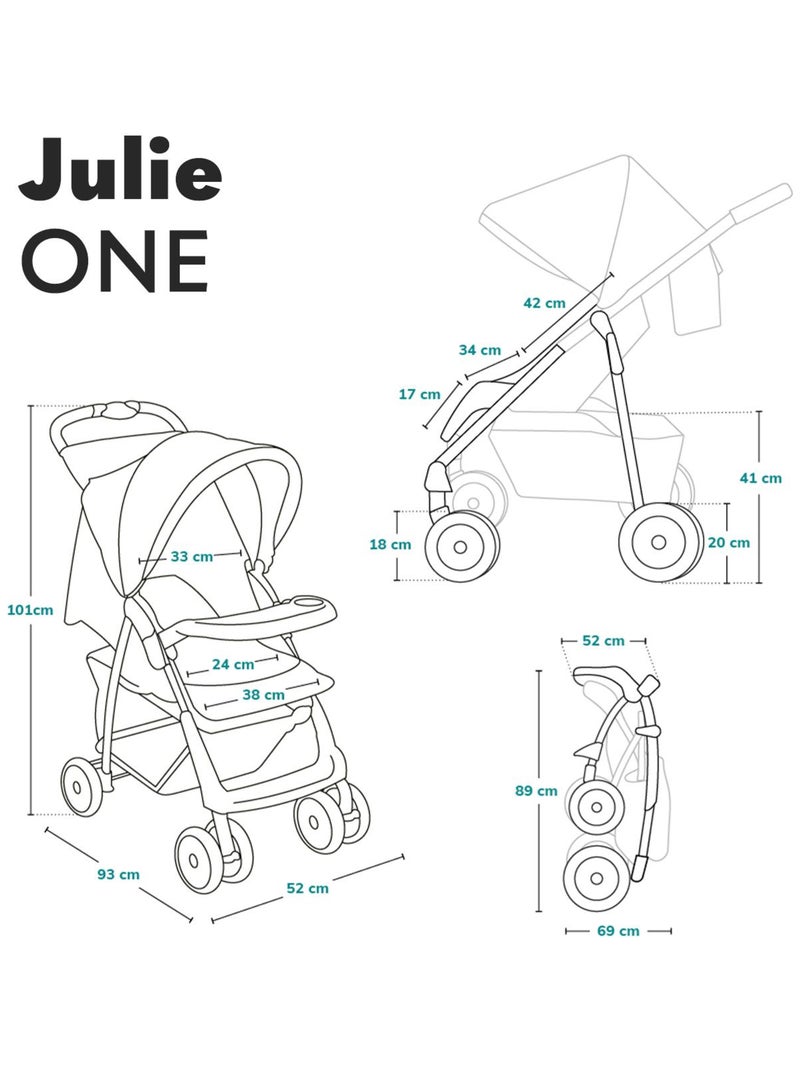 Poussette canne compacte LIONELO Julie One - Jusqu'à 22 Kg - Légère & pliable - Accessoires Gris Noir - Kiabi