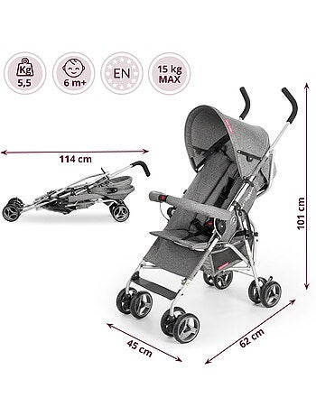 Poussette canne pliante légère barton gray moby-system, 5,5 kg