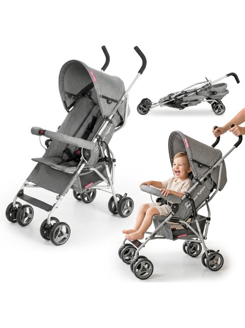 Poussette canne pliante légère barton gray moby-system, 5,5 kg - Kiabi Poussette canne pliante légère barton gray moby-system, 5,5 kg - Kiabi