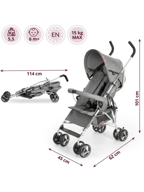 Poussette canne pliante légère barton gray moby-system, 5,5 kg - Kiabi Poussette canne pliante légère barton gray moby-system, 5,5 kg - Kiabi